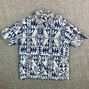 Quiksilver Men's XLHawaiian Shirt Blue White Geometric Print‎ Button Down